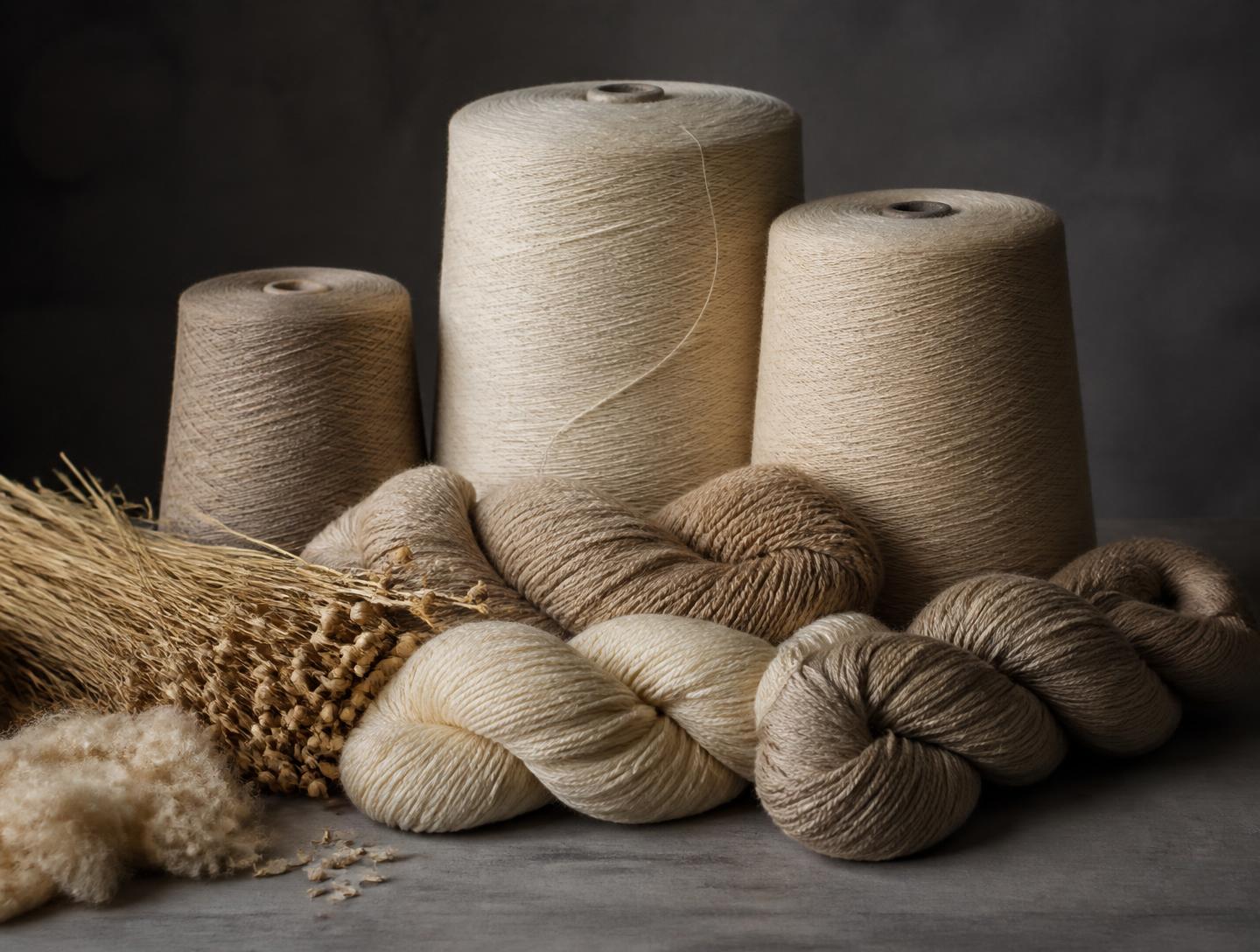 BANACELL YARN banana fibre yarn cones and skeins in undyed natural tones