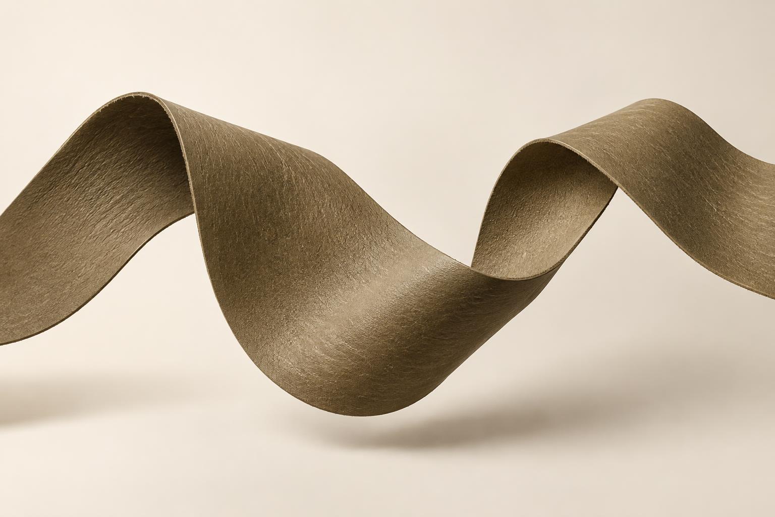 Finished BANARIC plant-based leather in a sculptural wave