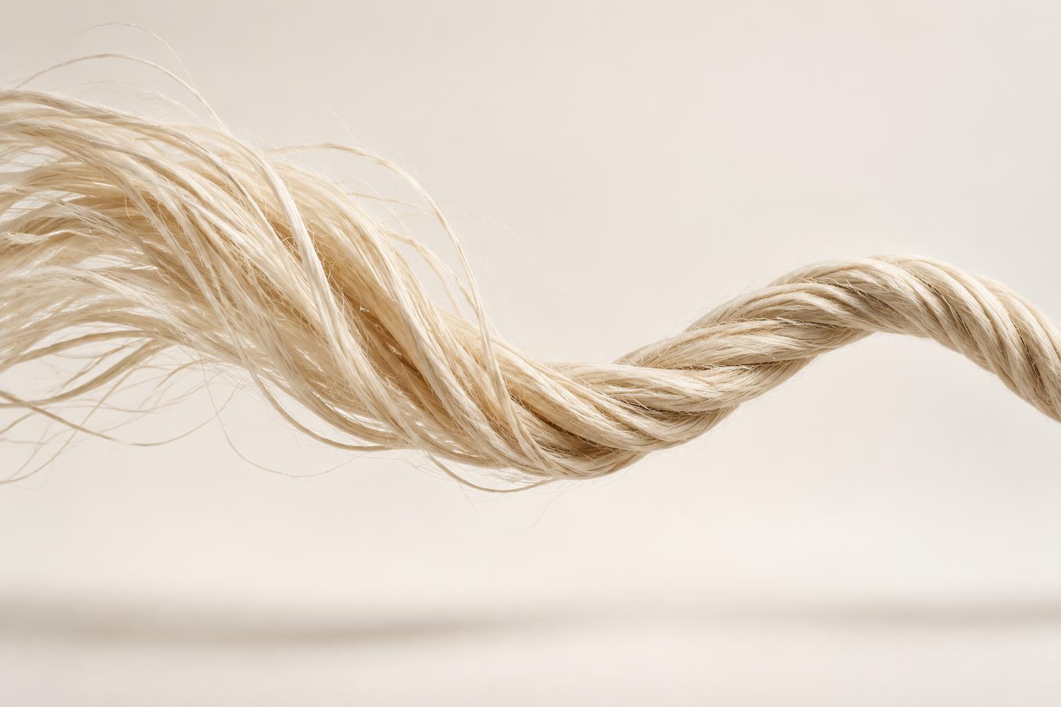 Loose banana fibres twisting into a continuous yarn